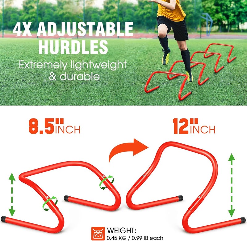 X-UMEUS Agility Ladder Speed Training Equipment Set - 20ft Ladder, 12 Soccer Cones, 4 Hurdles, Jump Rope, Running Parachute - Image 4