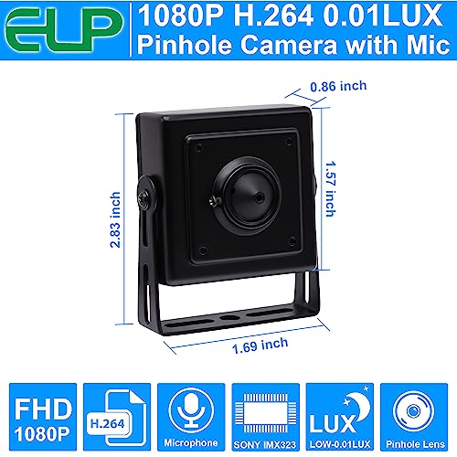 ELP Sony IMX323 Sensor Mini Pinhole Low Light USB Camera with Metal Case 0.01Lux H.264 UVC USB2.0 Video Webcam Home Surveillance Baby Camera for PC, Computer, Laptop, Raspberry Pi - Image 2