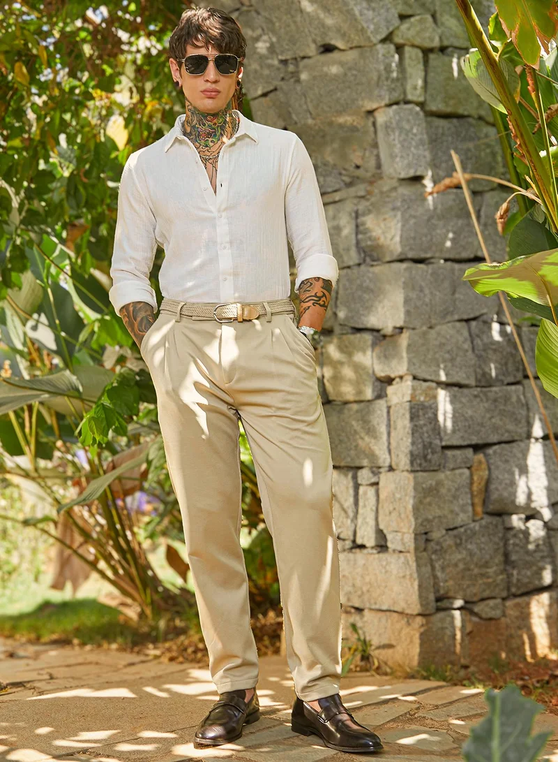 Campus Sutra Men's Daisy White Breezy-Weave Shirt