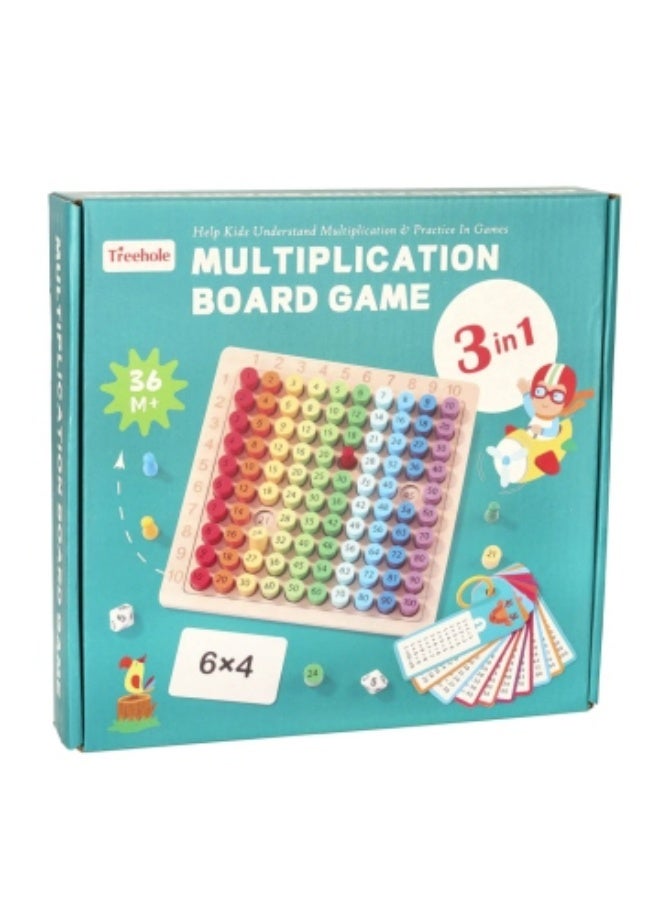 3-in-1 Wooden Multiplication Board Game - Educational Math Learning Toy with Numbers 1-100, Colorful Practice Grid. - Image 1