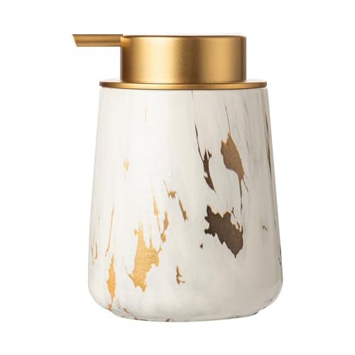 Enra Ceramic Soap Dispenser, 12 oz Gold Marble Hand Lotion Dispenser, Wide-Mouth Refillable Dish Soap Dispenser, Modern Liquid Soap Dispenser for Kitchen & Bathroom Countertop Decor - Image 1