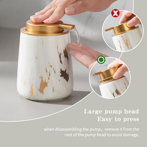 Enra Ceramic Soap Dispenser, 12 oz Gold Marble Hand Lotion Dispenser, Wide-Mouth Refillable Dish Soap Dispenser, Modern Liquid Soap Dispenser for Kitchen & Bathroom Countertop Decor - Image 4