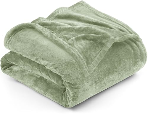 Utopia Bedding Fleece Blanket Queen Size Sage Green 300GSM Luxury Fuzzy Soft AntiStatic Microfiber Bed Blanket 90x90 Inch