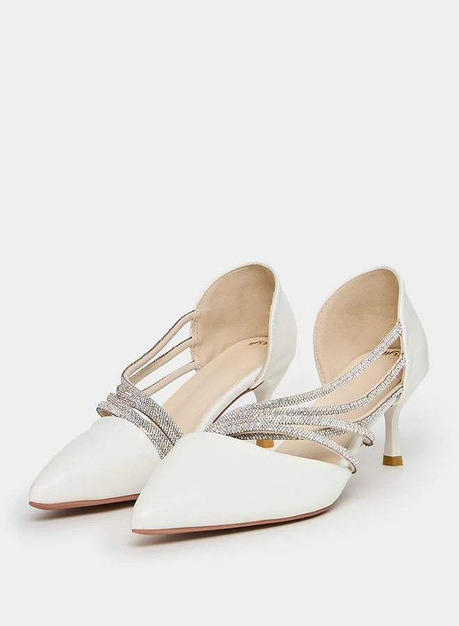 Styli Embellished Strap Pointed Toe Pumps