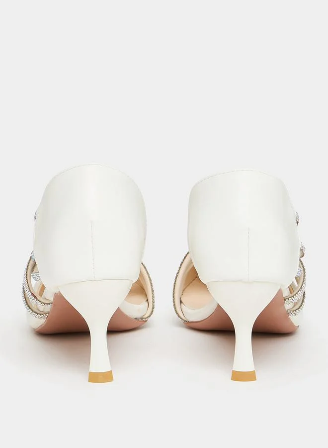 Styli Embellished Strap Pointed Toe Pumps