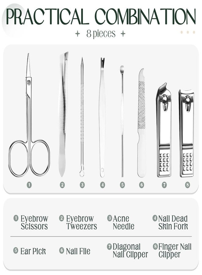 Hanaive 6 Set Manicure Set 48Pcs Nail Clippers Pedicure Kit 8 in 1 Stainless Steel Grooming Kit Professional Nail Care Tools with Luxurious Travel Case for Men Women Gift(Green) - Image 3