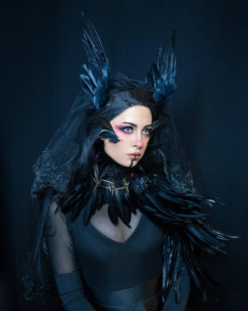 HOMELEX Black Witch Feather Collar Crow Shawl Costume Halloween Swan Wings Accessories Cape for Women - Image 3