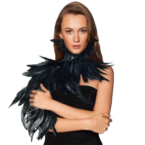 HOMELEX Black Witch Feather Collar Crow Shawl Costume Halloween Swan Wings Accessories Cape for Women - Image 1