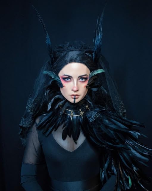 HOMELEX Black Witch Feather Collar Crow Shawl Costume Halloween Swan Wings Accessories Cape for Women - Image 2