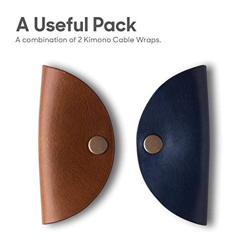 DailyObjects Kimono Cable Wrap for Cables/Chords/Wires | Wire Winder, Headphones Holder, Mini Clip Organiser | Made, Dry-Milled Leather | (Blue and Brown) - Set of 2 - Image 2