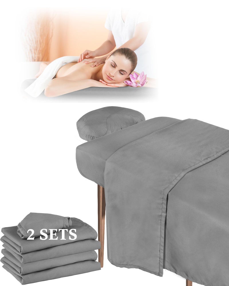 مجموعة أوودين 2 من شراشف طاولة التدليك الناعمة من الألياف الدقيقة مقاومة للزيت والتجاعيد 3 قطع لوازم العلاج بالتدليك تشمل غطاء الطاولة وشريحة ملائمة وغطاء للوجه رمادي