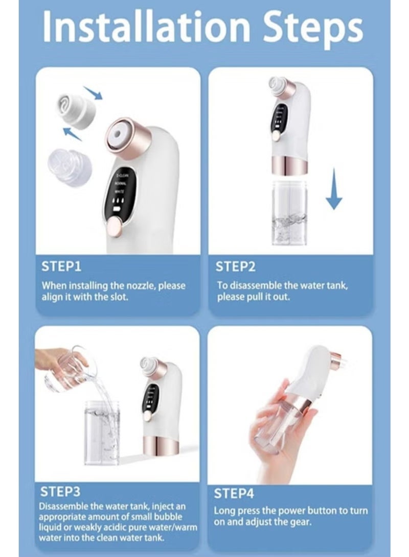 جهاز شفط الرؤوس السوداء لتنظيف المسام، منظف مسام بفقاعات صغيرة مع 3 أوضاع و6 رؤوس، أداة استخراج البثور بنظام تدوير المياه، جهاز كهربائي لشفط الرؤوس السوداء، منظف مسام الوجه للرجال والنساء - Image 5