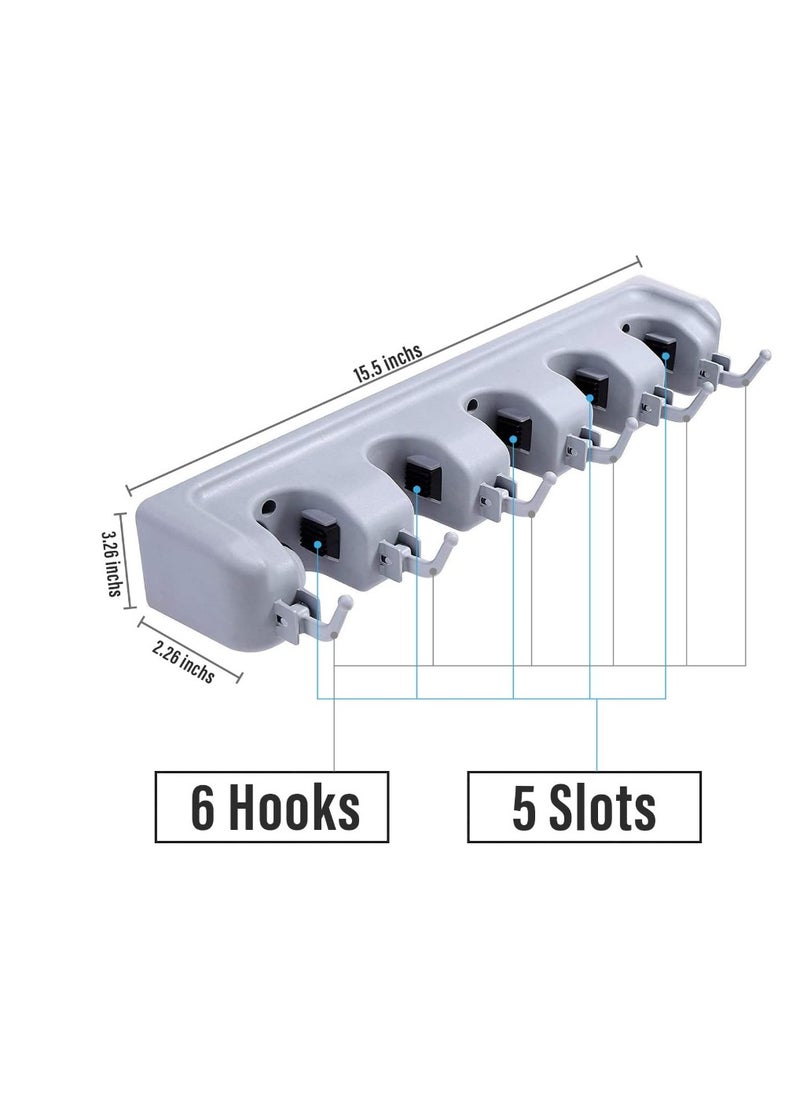 Generic Mop Holder, Broom Organizer with 5 Slots - The Perfect Solution for Organizing Cleaning Tools and Kitchen, Wall-Mounted Heavy-Duty Holder for Brooms and Mops with 5 Slots and 6 Hooks for Home, Garden, Garage, and Storage Room. Wall-Mounted Organizer for Brooms, Mops, Dusters, and Brushes, Plastic, Kitchen Organizer, Multi-Position Broom Rack, Wall-Mounted Mop Organizer, Broom Holder for Wall with 5 Slots and 6 Hooks for Home, Kitchen, and Garden Use.  - Image 2