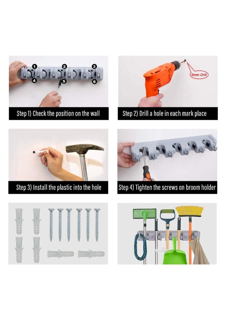 Generic Mop Holder, Broom Organizer with 5 Slots - The Perfect Solution for Organizing Cleaning Tools and Kitchen, Wall-Mounted Heavy-Duty Holder for Brooms and Mops with 5 Slots and 6 Hooks for Home, Garden, Garage, and Storage Room. Wall-Mounted Organizer for Brooms, Mops, Dusters, and Brushes, Plastic, Kitchen Organizer, Multi-Position Broom Rack, Wall-Mounted Mop Organizer, Broom Holder for Wall with 5 Slots and 6 Hooks for Home, Kitchen, and Garden Use.  - Image 4