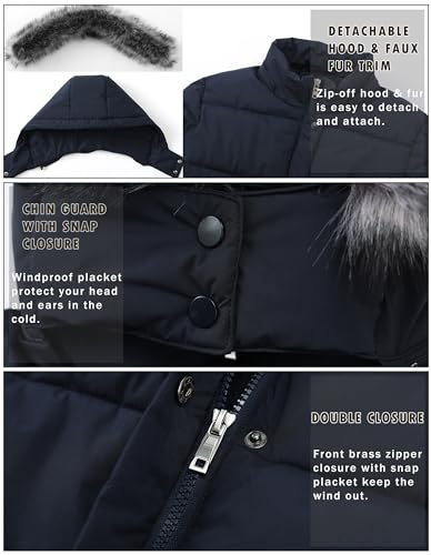 GGleaf Women's Winter Thicken Puffer Coat Warm Snow Jacket with Fur Removable Hood Navy Medium - Image 5