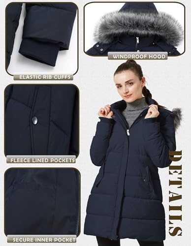 GGleaf Women's Winter Thicken Puffer Coat Warm Snow Jacket with Fur Removable Hood Navy Medium - Image 4