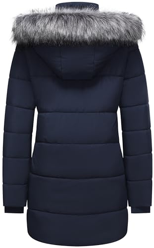 GGleaf Women's Winter Thicken Puffer Coat Warm Snow Jacket with Fur Removable Hood Navy Medium - Image 2