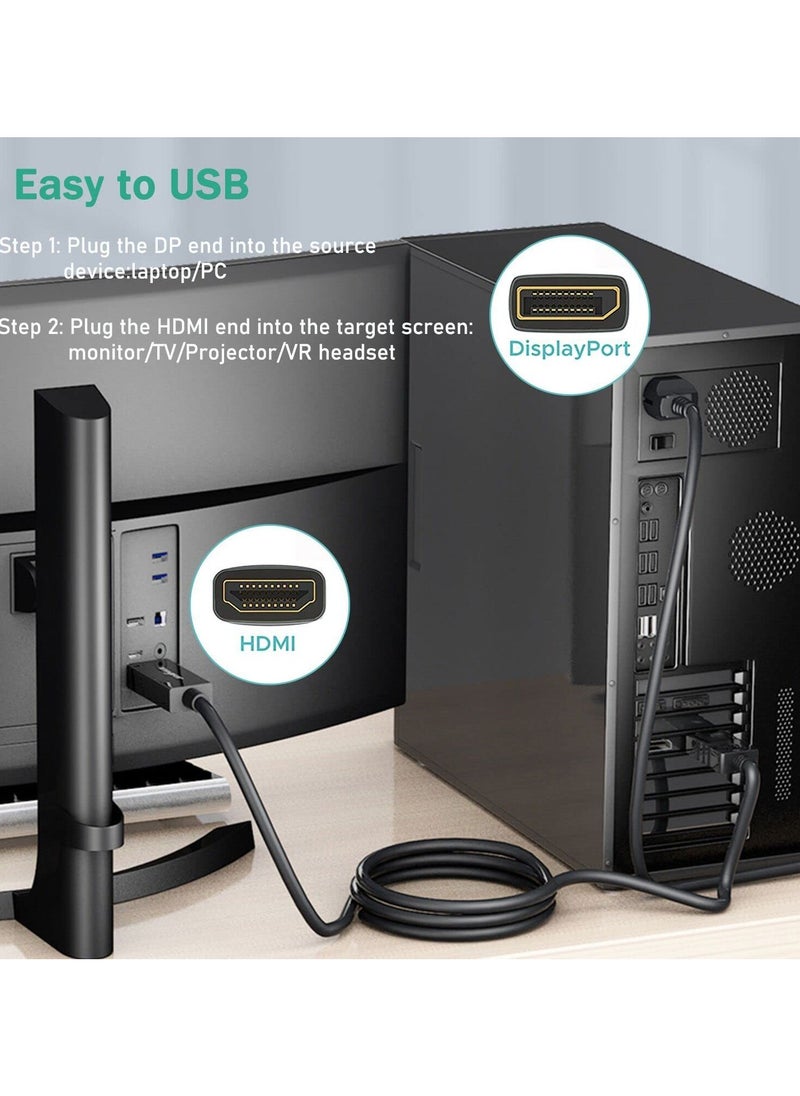 ماركة غير محددة كابل DisplayPort إلى HDMI بطول 6 أقدام، (1.8 متر) محول كابل 4K DP إلى HDMI، كابل DP 1.2 إلى HDMI 1.4 أحادي الاتجاه، متوافق مع شاشة الكمبيوتر وجهاز العرض والكمبيوتر المحمول Dell HP إلخ  - Image 5