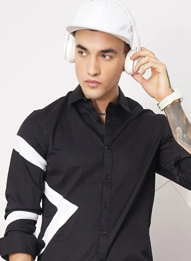 The Indian Garage Co Men Regular Fit Colourblocked Full Sleeves Spread Collar Casual Shirt