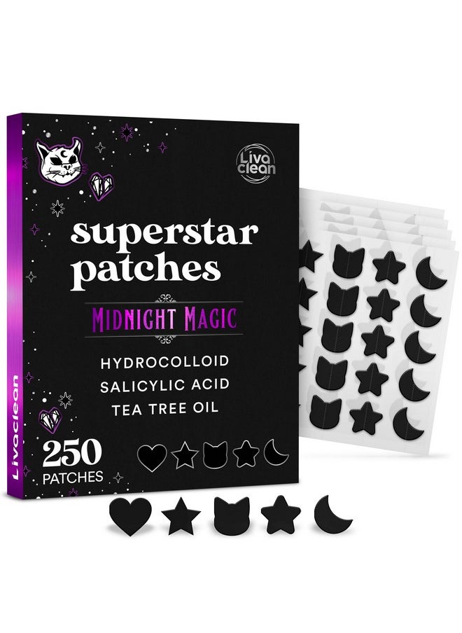LivaClean - 250Ct Star Pimple Patches Midnight Magic Black W/Salicylic Acid & Tea Tree Oil Pimple Patches For Face Hydrocolloid Acne Patches Cute Face Stickers Zit Patches - Image 1