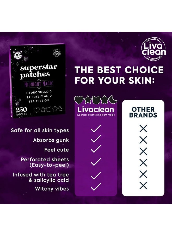 LivaClean - 250Ct Star Pimple Patches Midnight Magic Black W/Salicylic Acid & Tea Tree Oil Pimple Patches For Face Hydrocolloid Acne Patches Cute Face Stickers Zit Patches - Image 1