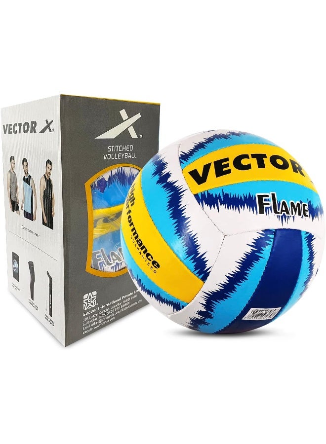 فيكتور أكس كرة طائرة فيكتور إكس فليم | مقاس ٤ | أزرق/أصفر | كرة طائرة مُلصقة بالبولي يوريثان، ناعمة الملمس، متينة، وخفيفة الوزن، مناسبة للعب الداخلي والخارجي. - Image 1