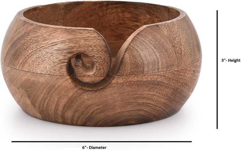 NIRMAN Wooden Yarn Bowl Hand Made by Indian Artisans with Premium Mango Wood for Knitting and Crochet (6" x 6" x 3'') - Image 5