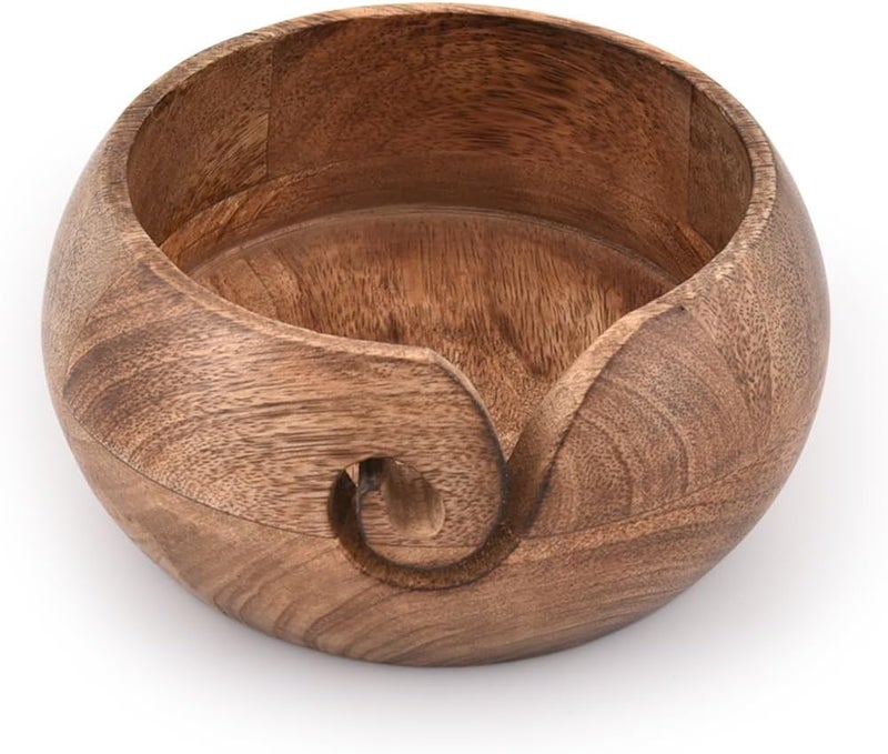 NIRMAN Wooden Yarn Bowl Hand Made by Indian Artisans with Premium Mango Wood for Knitting and Crochet (6" x 6" x 3'') - Image 2