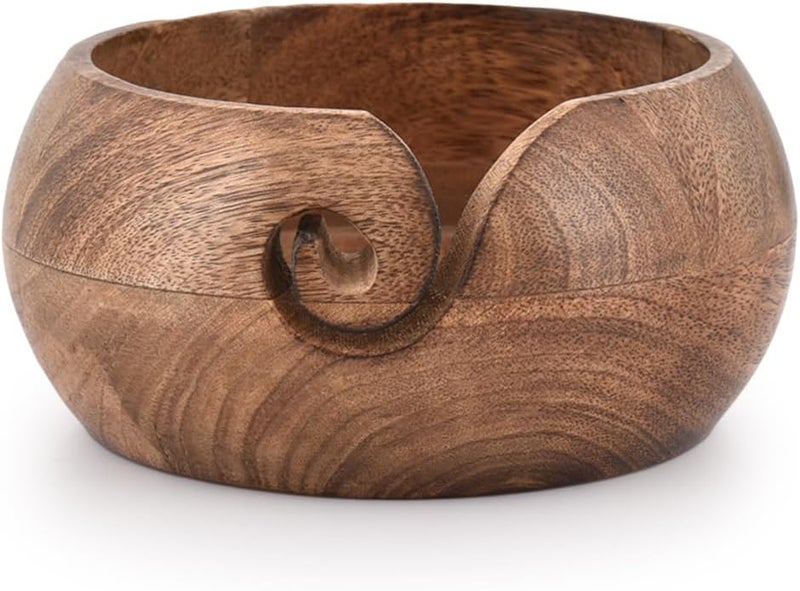 NIRMAN Wooden Yarn Bowl Hand Made by Indian Artisans with Premium Mango Wood for Knitting and Crochet (6" x 6" x 3'') - Image 1