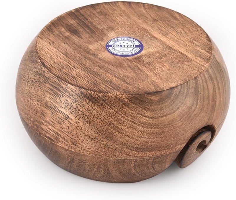 NIRMAN Wooden Yarn Bowl Hand Made by Indian Artisans with Premium Mango Wood for Knitting and Crochet (6" x 6" x 3'') - Image 3