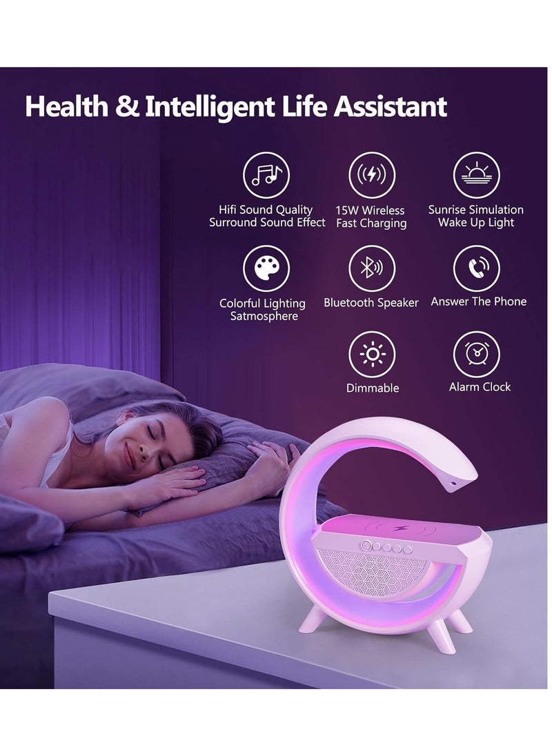 MARK STORE - Bluetooth speaker, Wireless Charger Ambient Light, LED Smart Table Lamp, RGB Color Changing Atmosphere Lamp, Dimmable Night Light with Music Sync, Smart Mood Light for Bedroom - Image 1