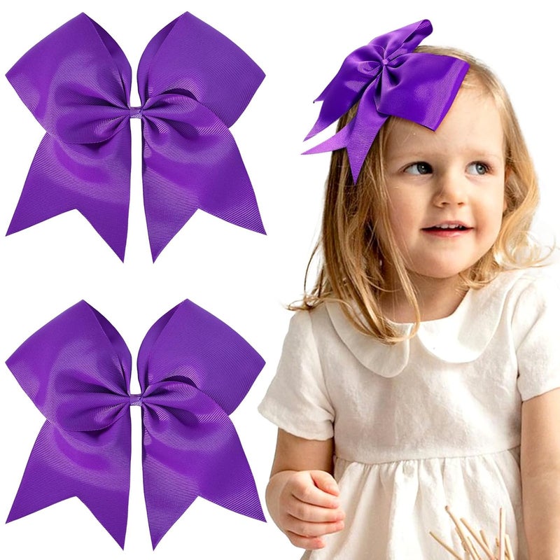 2PCS 8 Jumbo Cheer Bow Clip with Tails Oaoleer Large Cheerleading Hair Bows for Girls Teen Softball Cheerleader Outfit Uniform Dark Purple