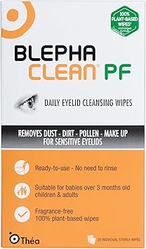Thea Blephaclean PF Daily Eyelid Wipes Gentle Cleansing for the eyelids and skin around the eyes Suitable for Babies over 3 months old children adults 20 Sterile PlasticFree Wipes - Image 1