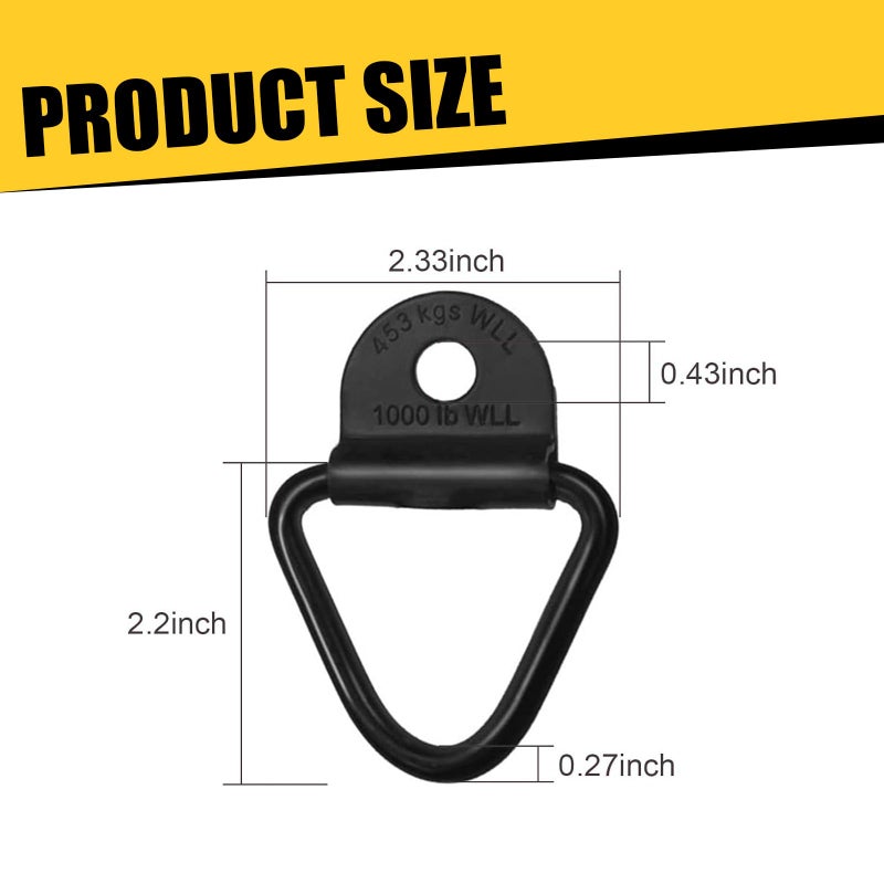 Generic cerfioo Pack-4 Car V-Shape Ring Tie Down Anchor, 2.3" x 2.2" Multi-Purpose Vehicle Rail Accessories, Heavy Duty Truck Bed Tie Down Accessories Replacements, Universal for Cars Trailers (Black) - Image 2