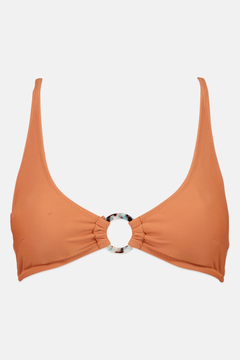 Aerie Women Halter Neck Plain Padded Bikini Top, Orange - Image 1