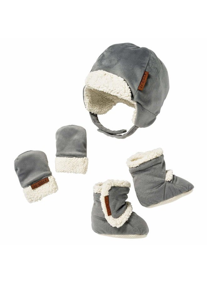 JJ COLE Baby Winter Hat, Mitten, and Booties Set – Winter Baby Essentials – 0 to 6 Months - Graphite Gray - Image 1