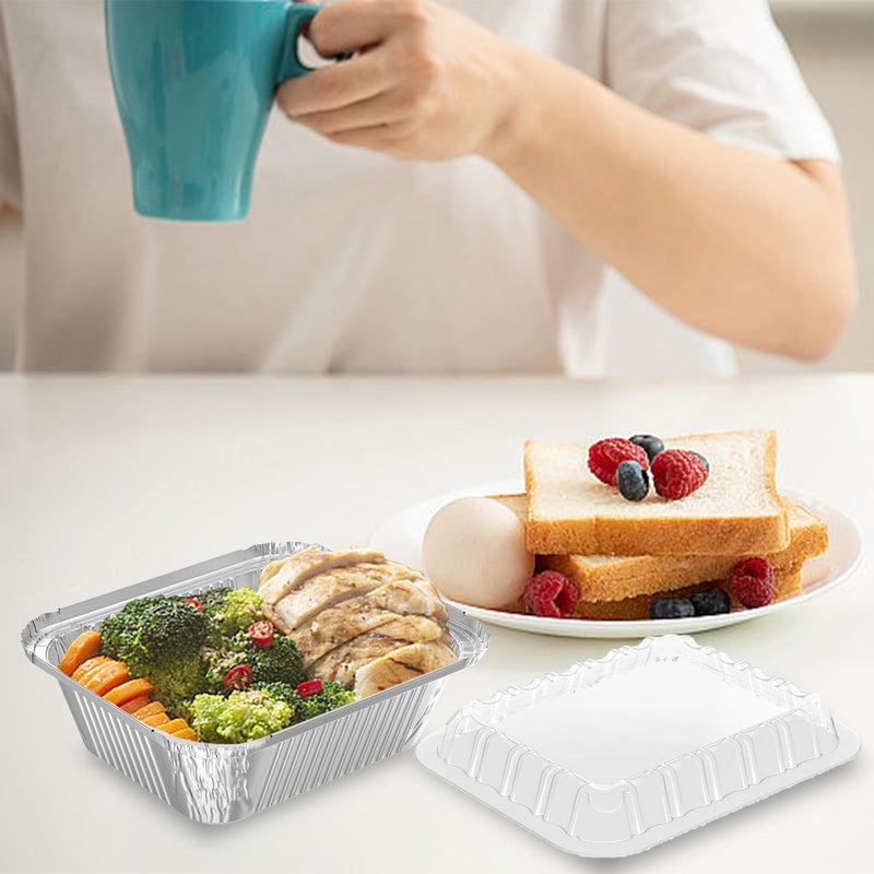 iHomeSet 100 Pack 1 lb Rectangular Disposable Aluminum Foil Pan 16 oz Take Out Food Containers with Clear Plastic Dome Lids, for Catering, Baking, Roasting Food - Image 5