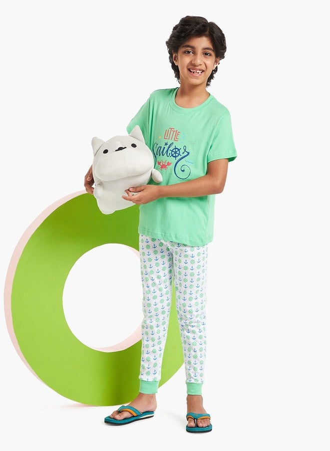 MINITATU Navy.Green Half Sleeves Unisex Baby Cotton T-Shirt & Pajamas Set Pack of 2 Age - 6-9 Months (Peb404550) - Image 2