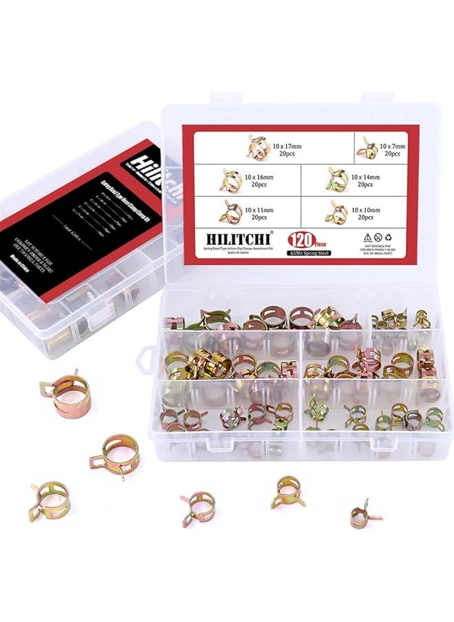 Hilitchi - Hilitchi 120 Pcs Spring Band Type Action Fuel/Silicone Vacuum Hose Pipe Clamp Low Pressure Air Clip Clamp (10 x 7mm 10mm 11mm 14mm 16mm 17mm) - Image 1