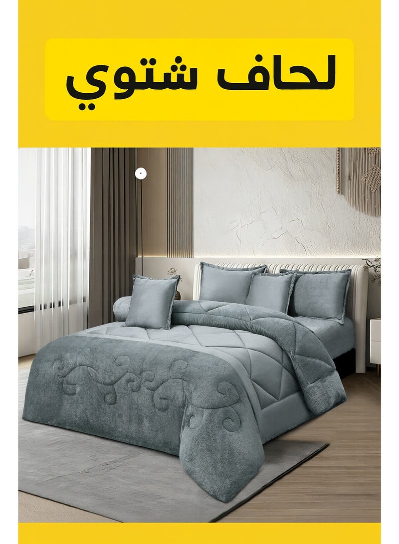 مينج لي مفرش شتوي نفر ونص نظام وجهين (مخمل × فرو) – طقم مفارش 4 قطع يشمل لحاف، شرشف مطاطي، غطاء وسادة وغطاء مخدة، يناسب سرير مقاس 140×200 سم - Image 1