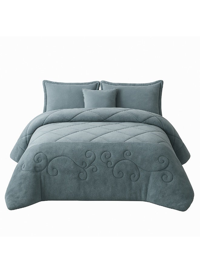 مينج لي مفرش شتوي نفر ونص نظام وجهين (مخمل × فرو) – طقم مفارش 4 قطع يشمل لحاف، شرشف مطاطي، غطاء وسادة وغطاء مخدة، يناسب سرير مقاس 140×200 سم - Image 3