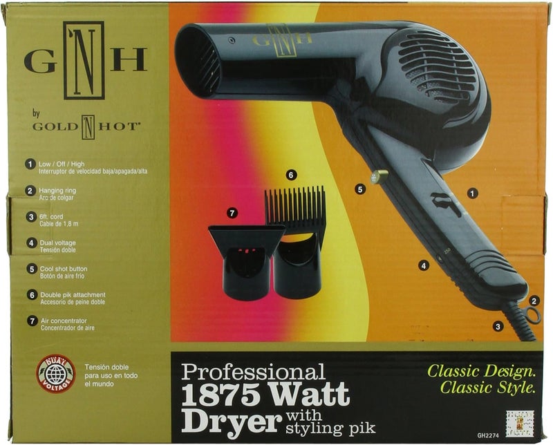 Gold N Hot Professional 1875-Watt Hair Dryer with Styling Pik and Air Concentrator - Image 3