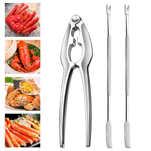 Vicsamer 3 PCS Lobster Crackers and Picks Set, Stainless Steel Crab Leg Tools, including 1 Lobster Cracker and 2 Forks, Heavy Duty Shellfish Nut Cracker Set, Seafood Tools for King Crab Legs Shellfish Claw - Image 1