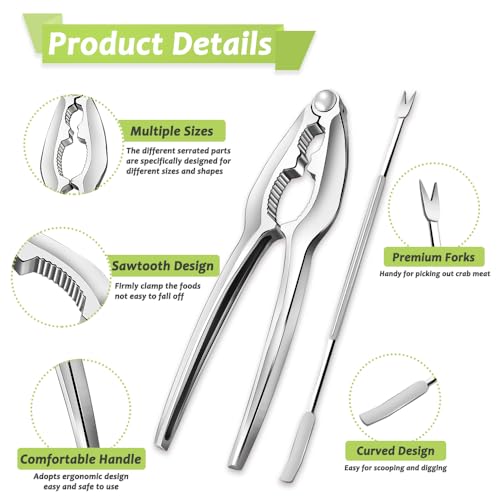 Vicsamer 3 PCS Lobster Crackers and Picks Set, Stainless Steel Crab Leg Tools, including 1 Lobster Cracker and 2 Forks, Heavy Duty Shellfish Nut Cracker Set, Seafood Tools for King Crab Legs Shellfish Claw - Image 3