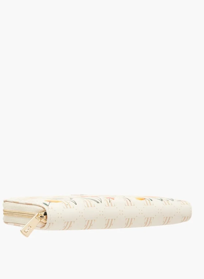 ELLE Women Monogram Floral Print Wallet with Zip Closure