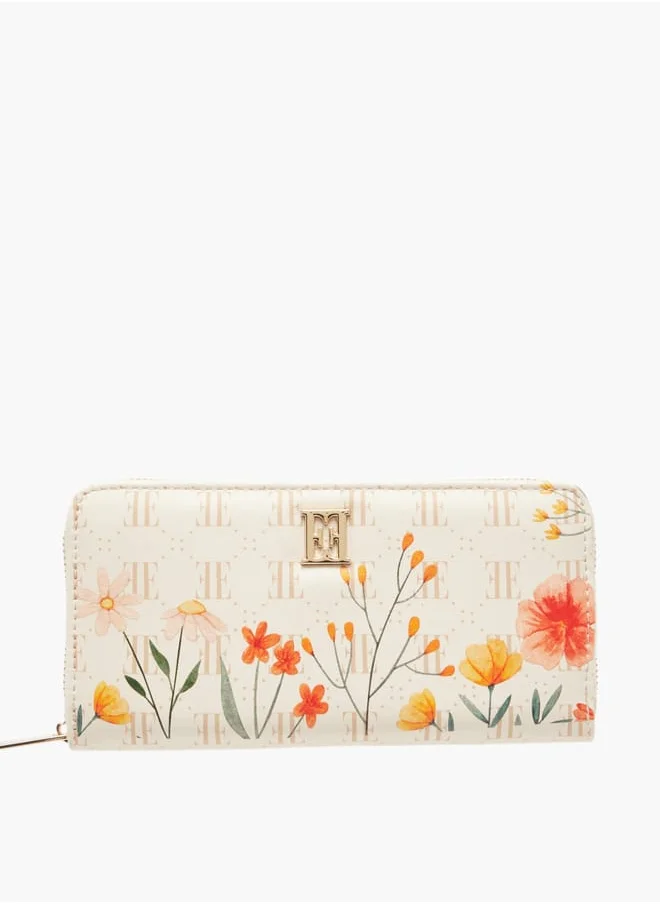 ELLE Women Monogram Floral Print Wallet with Zip Closure