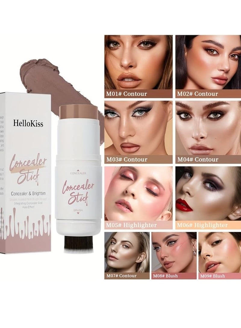 HelloKiss عصا خافي العيوب مع رأس فرشاة بلشر مكياج عصا بلشر كريمي طويلة الأمد مقاومة للماء لعصا خافي العيوب وإضاءة خافي العيوب كونتور هايلايتر عصا 09 - Image 5