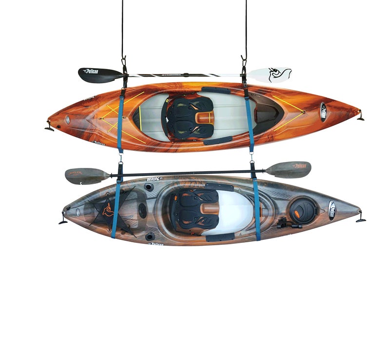 Pelican Double Kayak Storage Strap System for Indoor and Outdoor Kayak and SUP Paddle Board Hangers Comes with Paddle Clips BlackTurquoise