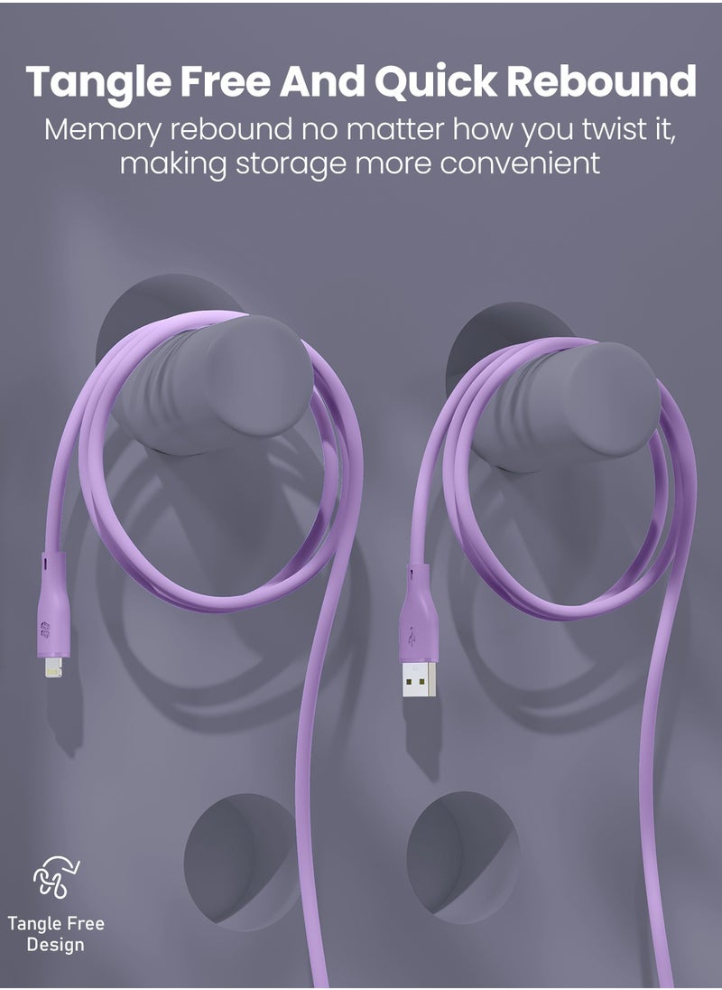Moxedo Moxedo CavoX Pro USB-A to Lightning Silicone Cable 2.4A Fast Charge and Data Sync Compatible for iPhone 14/14Pro/13/13Pro/12/11/11Pro/11Max/ X/XS/XR/XS Max/8, iPad (Purple, 1.2m)  - Image 5