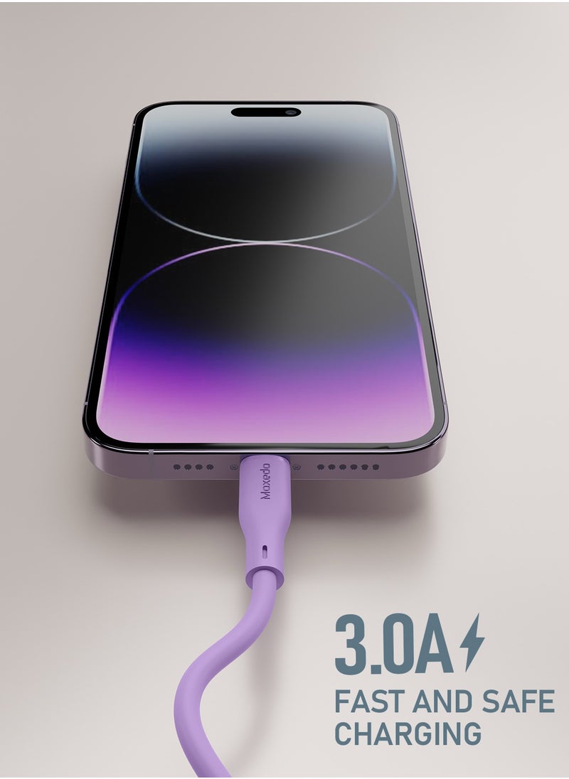 Moxedo Moxedo CavoX Pro USB-A to Lightning Silicone Cable 2.4A Fast Charge and Data Sync Compatible for iPhone 14/14Pro/13/13Pro/12/11/11Pro/11Max/ X/XS/XR/XS Max/8, iPad (Purple, 1.2m)  - Image 2